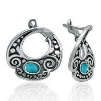 Серьги в этническом стиле из черненого серебра с натуральной бирюзой