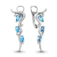 Серьги из серебра с топазами свисс блю и фианитами