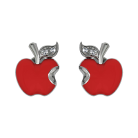 Детские серьги из серебра с красной эмалью Яблочки на английском замке