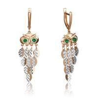 Серьги из красного золота с фианитами Совы