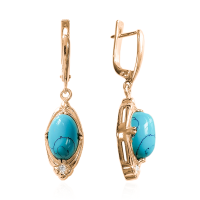 Серьги из позолоченного серебра с бирюзой и фианитами