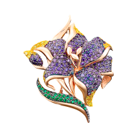 Брошь из красного золота с цветными фианитами