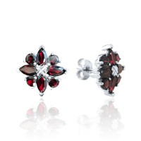 Серьги из серебра с натуральным гранатом (Чехия)