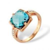 Кольцо из красного золота с натуральным топазом и фианитом