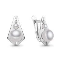 Серьги из серебра с жемчугом и фианитами