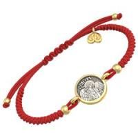 Красный плетёный браслет АНГЕЛ-ХРАНИТЕЛЬ из серебра с позолотой