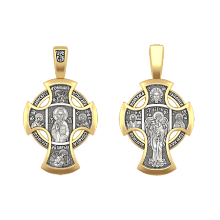 Подвеска крест Деисус. Ангел-хранитель из серебра с позолотой