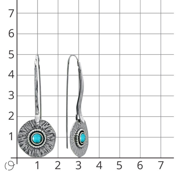 Стильные длинные серьги с подвижной подвесной частью из чернёного серебра с натуральной бирюзой