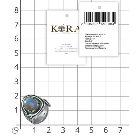 Кольцо в этническом стиле из черненого серебра с лабрадором