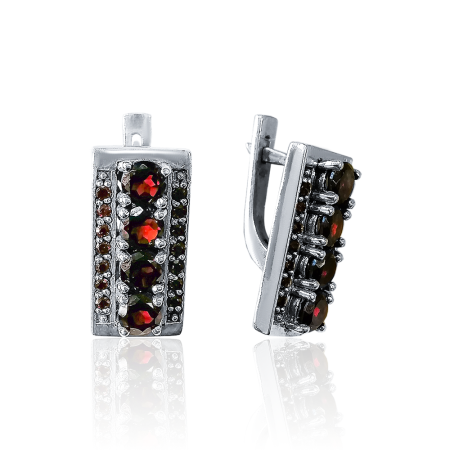 Серьги дорожки из серебра с натуральным гранатом