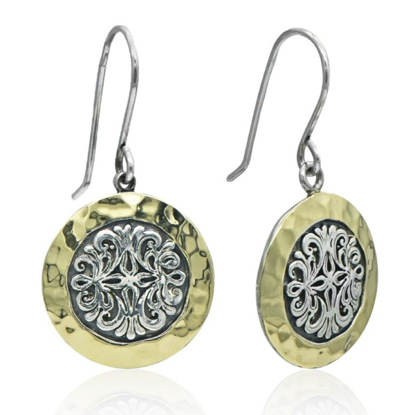 Серьги в этническом стиле из черненого серебра с золотыми вставками