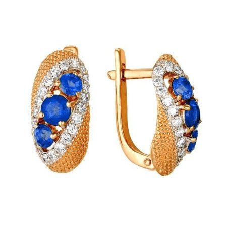 Серьги из красного золота с натуральными сапфирами и бриллиантами