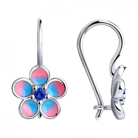 Серьги из серебра с эмалью и синими фианитами (SOKOLOV)