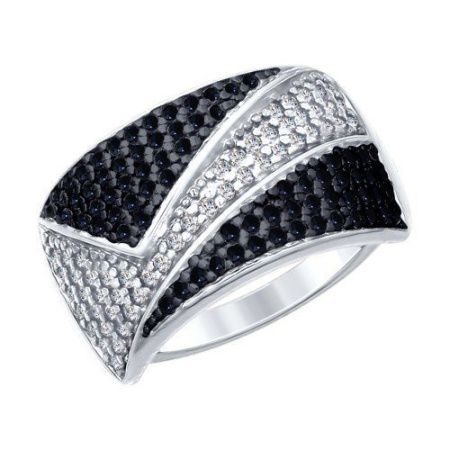 Кольцо из серебра с бесцветными и чёрными фианитами (SOKOLOV)