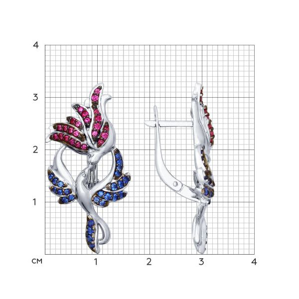 Серьги из серебра с красными и синими фианитами (SOKOLOV)