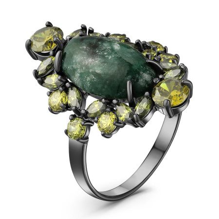 Кольцо из серебра с жадеитом и фианитами