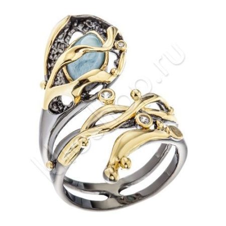 Кольцо из комбинированного серебра с ларимаром и фианитами