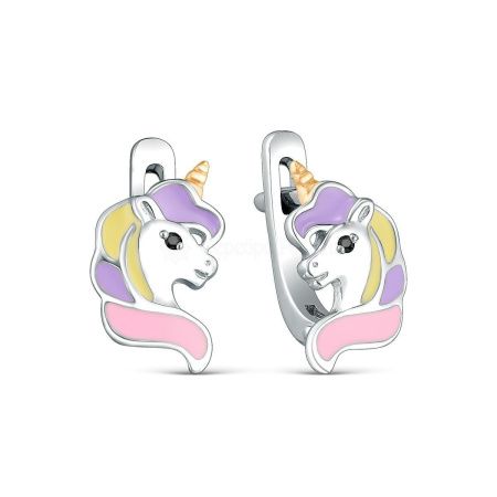 Детские серьги Единорожки из серебра с эмалью