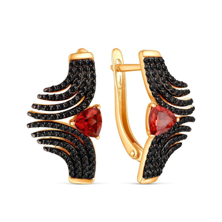Серьги из позолоченного серебра с гранатом и шпинелью