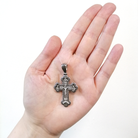 Православный крест из серебра с частичным родированием и выборочным чернением