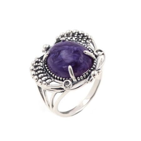 Кольцо из черненого серебра с чароитом