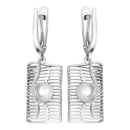 Серьги из серебра с жемчугом и фианитами