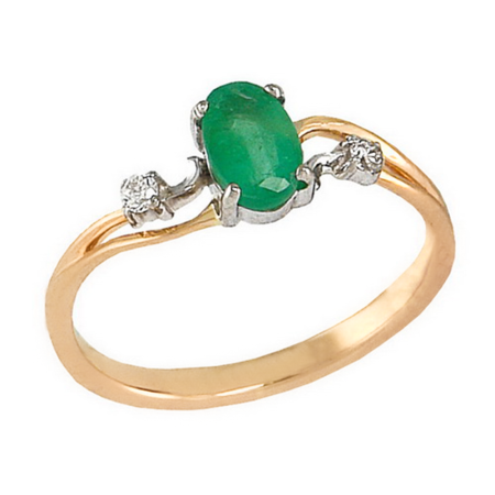 Кольцо из красного золота с натуральным изумрудом и бриллиантами