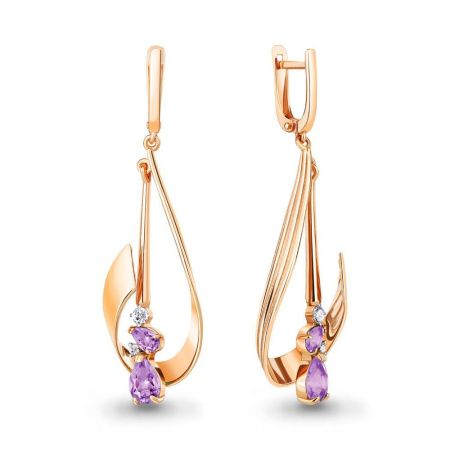 Серьги из позолоченного серебра с аметистом и фианитом