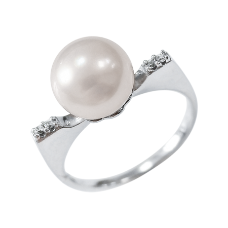 Кольцо из серебра с натуральным жемчугом и фианитами