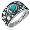 Широкое кольцо в этническом стиле из черненого серебра с натуральной бирюзой