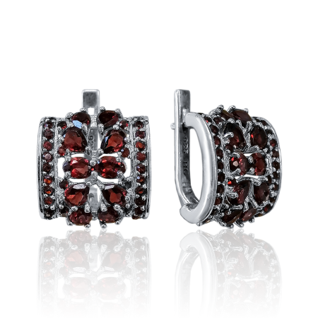 Серьги из серебра с натуральным гранатом