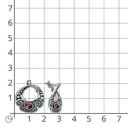 Серьги в этническом стиле из черненого серебра с натуральным гранатом