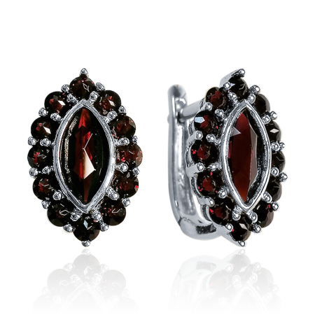 Серьги из серебра с натуральным гранатом