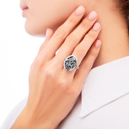 Кольцо-трансформер из серебра с натуральной бирюзой