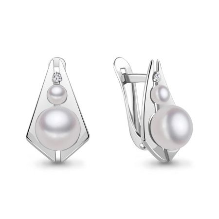 Серьги из серебра с жемчугом и фианитами