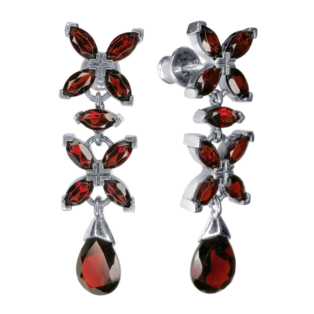 Серьги из серебра с натуральным гранатом