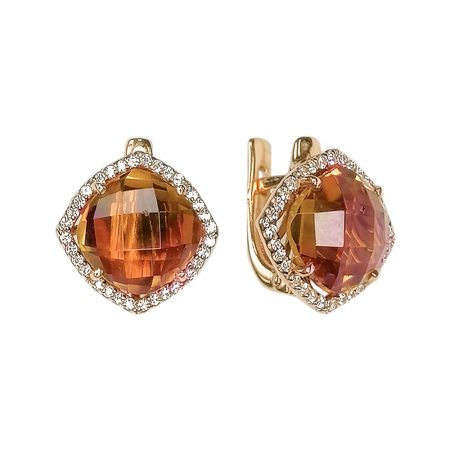 Серьги из красного золота с султанитом и фианитами