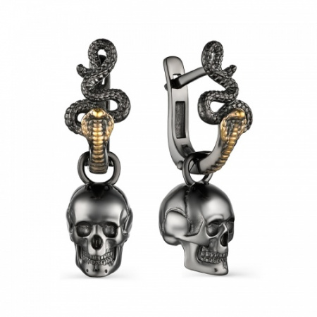 Серьги из серебра со змеями и черепами