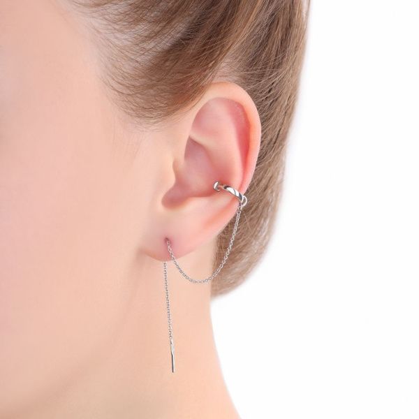 Серьга кафф одинарная из серебра без вставок