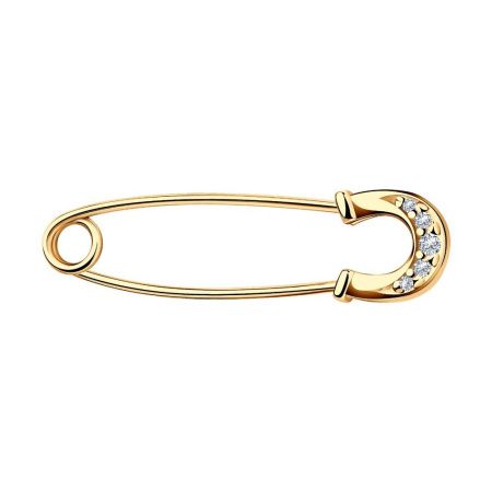 Брошь булавка из золоченого серебра с фианитами