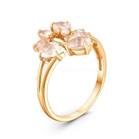 Кольцо из золоченого серебра с розовым кварцем
