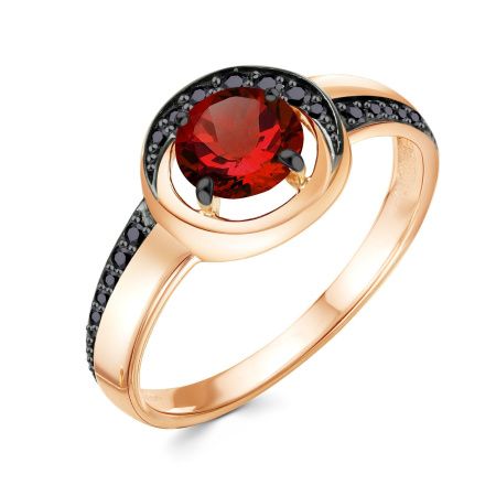 Кольцо из позолоченного серебра с гранатом и фианитами