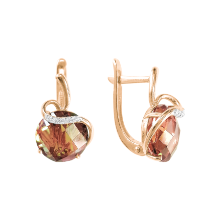 Серьги из красного золота с султанитом и фианитами