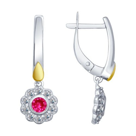 Серьги из серебра с красными корундами (синт.) и фианитами (SOKOLOV)
