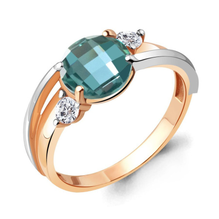 Кольцо из позолоченного серебра с нанотурмалином и фианитами