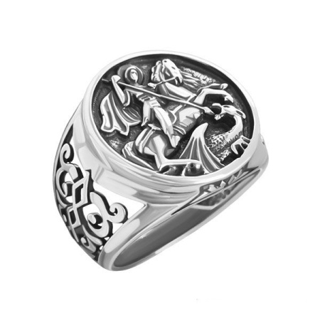 Мужское кольцо печатка из серебра с чернением