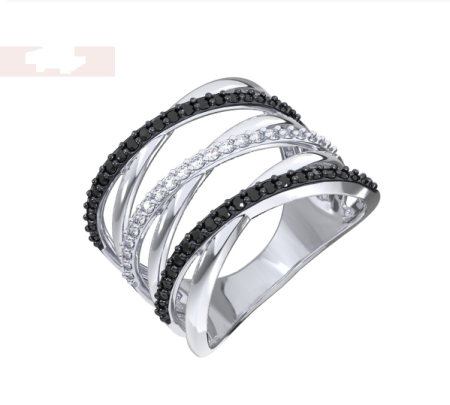 Кольцо из серебра с черными и белыми фианитами