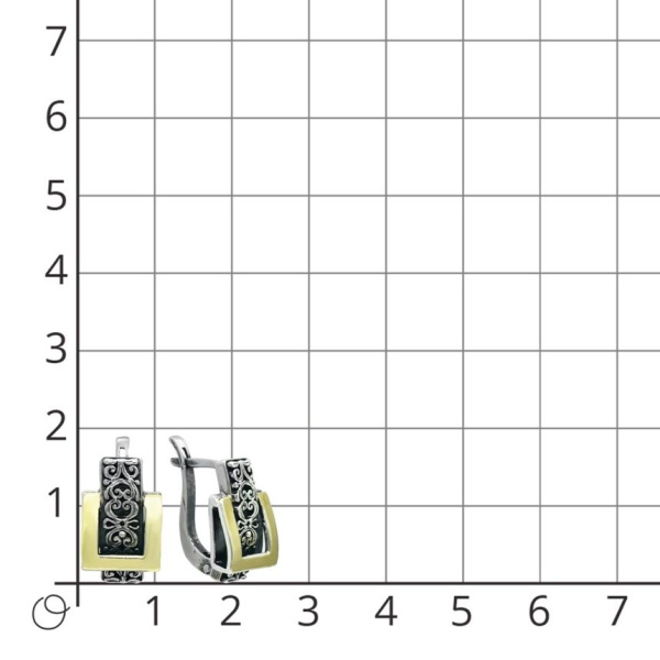 Серьги из черненого серебра с этническим орнаментом и золотыми вставками