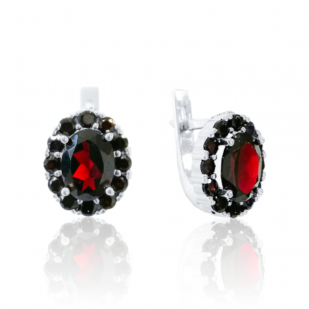 Серьги из серебра с натуральным гранатом (Чехия)