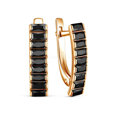 Серьги из золочёного серебра с черными фианитами